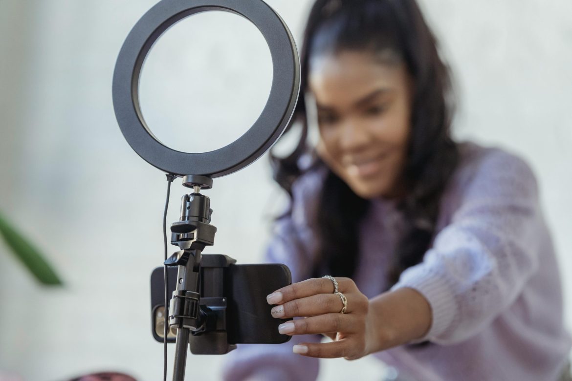 a woman doing a tiktok video